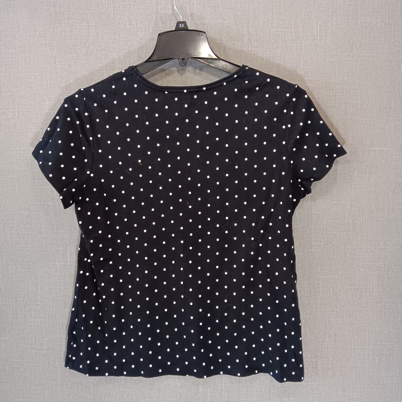 Croft & Barrow Women's Black Short Sleeve Polka-dot Classic Tee Top Size L - Picture 3 of 4
